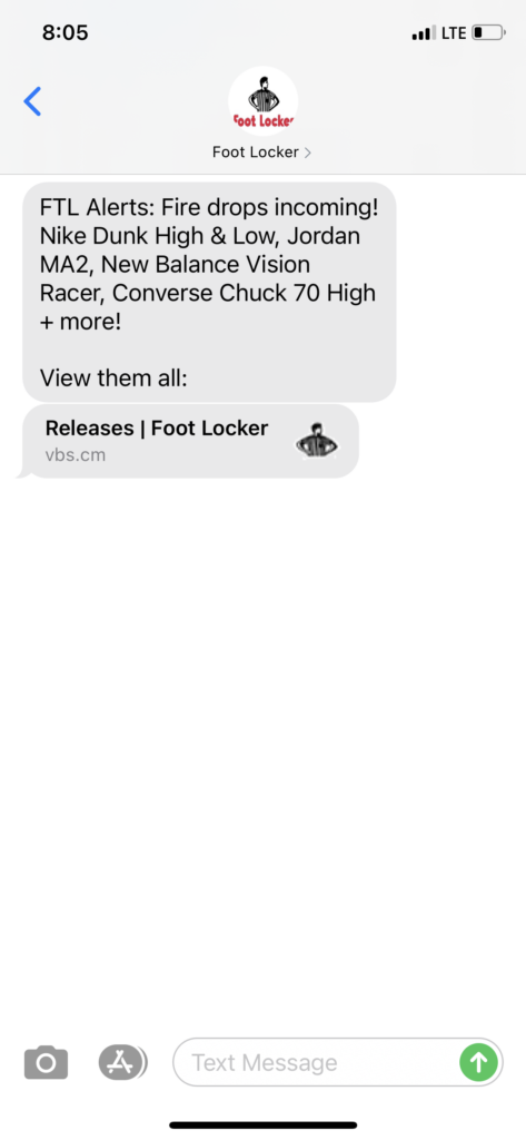 Foot Locker Text Message Marketing Example - 03.08.2021