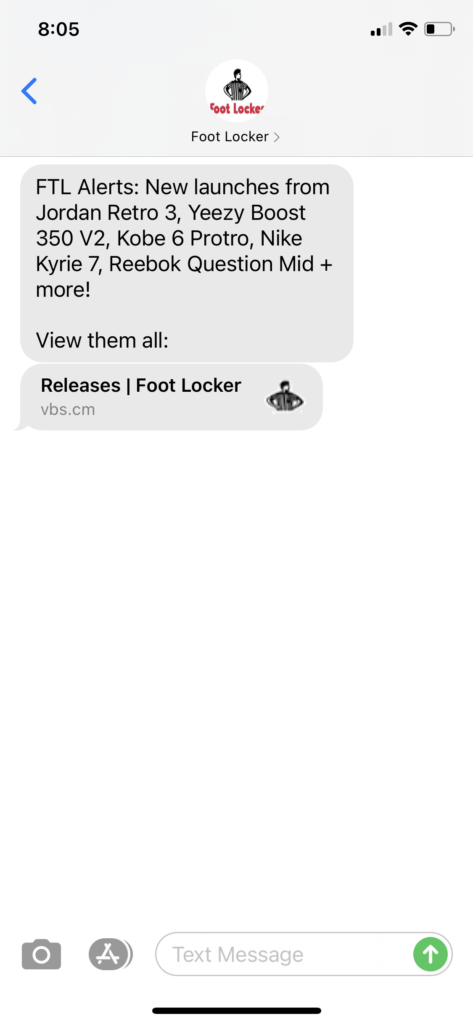 Foot Locker Text Message Marketing Example - 03.15.2021