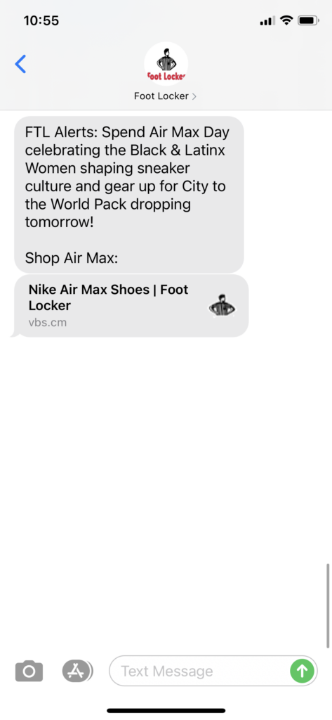 Foot Locker Text Message Marketing Example - 03.26.2021