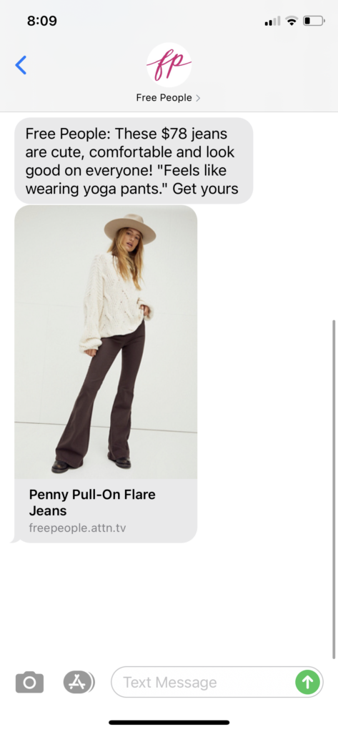 Free People Text Message Marketing Example - 02.27.2021