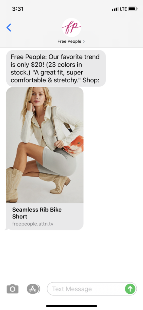 Free People Text Message Marketing Example - 03.20.2021