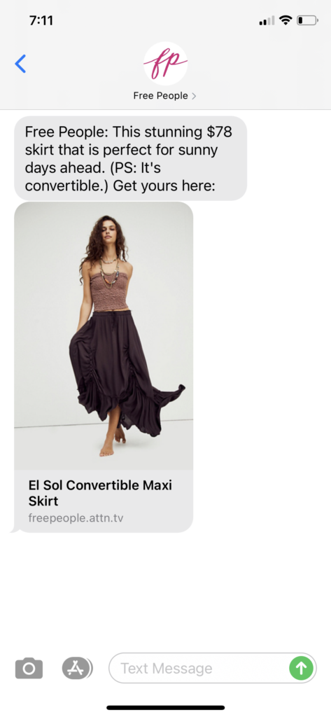 Free People Text Message Marketing Example - 03.27.2021