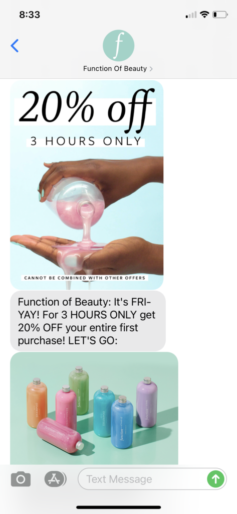 Function of Beauty Text Message Marketing Example - 02.26.2021
