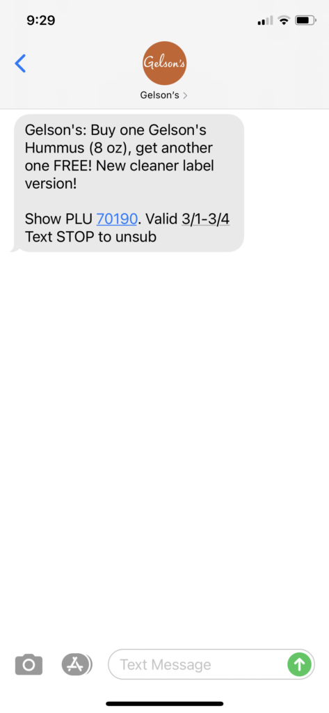 Gelson's Text Message Marketing Example - 03.01.2021