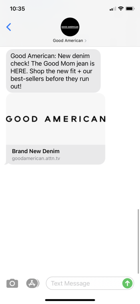 Good American Text Message Marketing Example - 03.30.2021