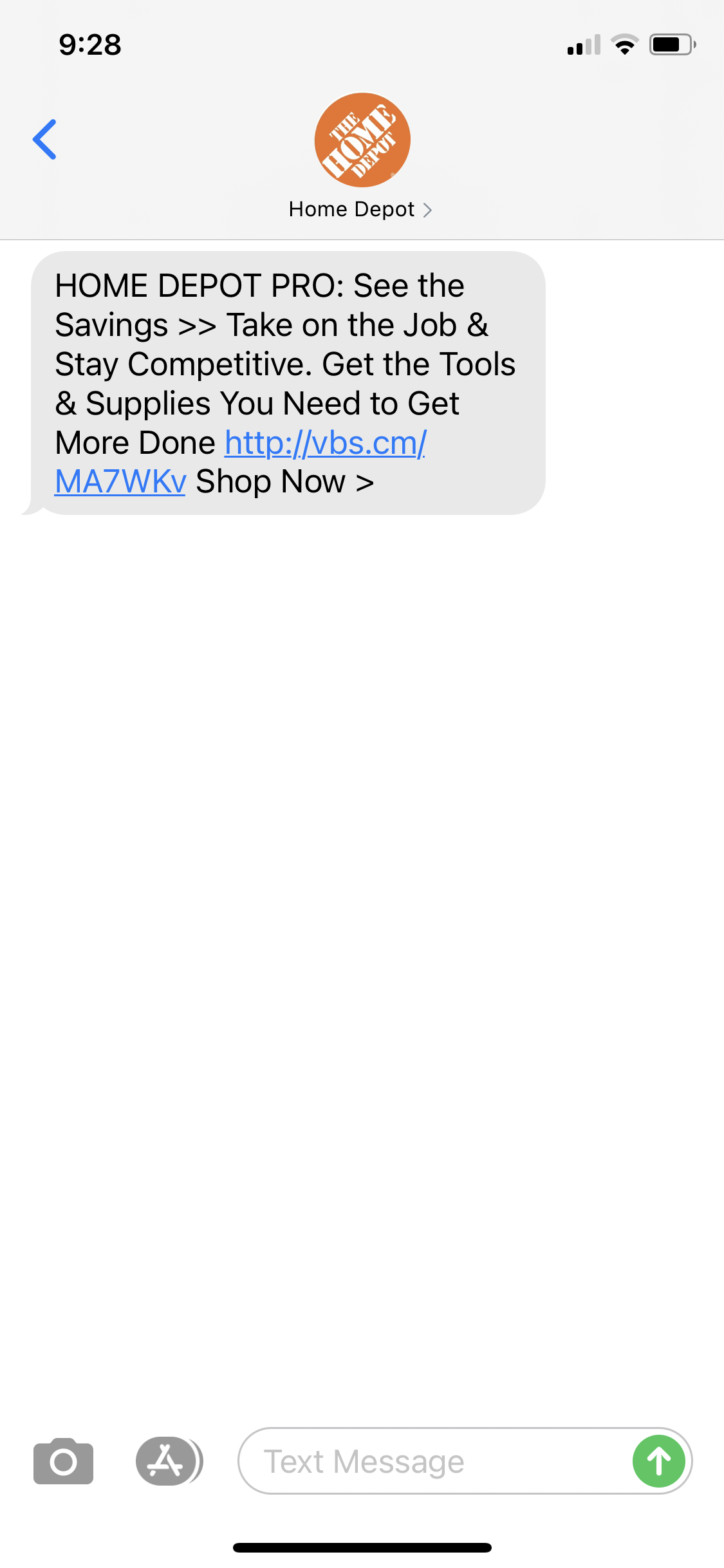Home Depot Text Message Marketing Example 03.01.2021 SMS Archives