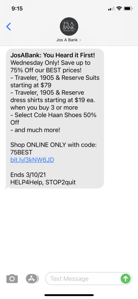 JosABank Text Message Marketing Example - 03.09.2021