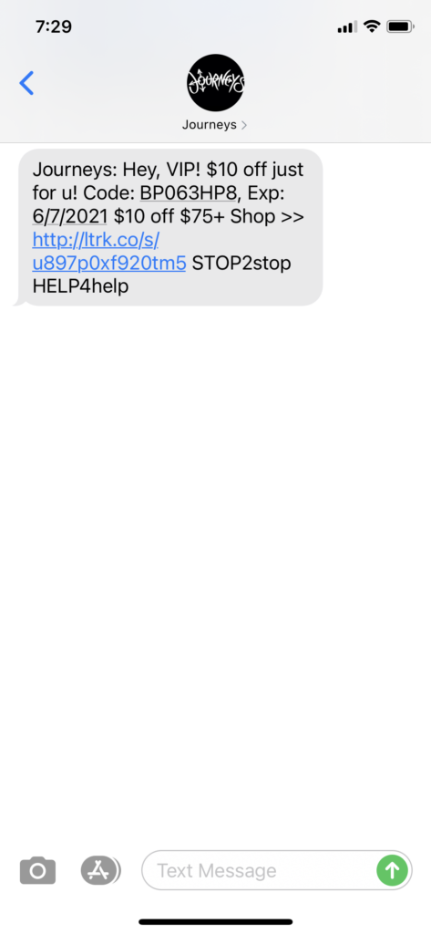 Journeys Text Message Marketing Example - 03.16.2021
