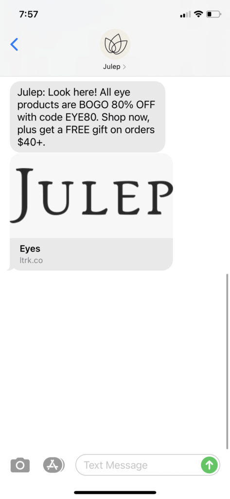 Julep Text Message Marketing Example - 02.28.2021