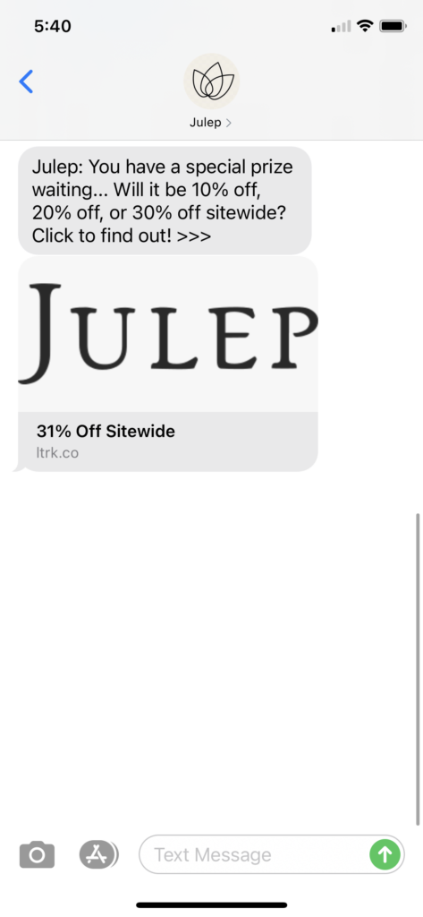 Julep Text Message Marketing Example - 03.01.2021