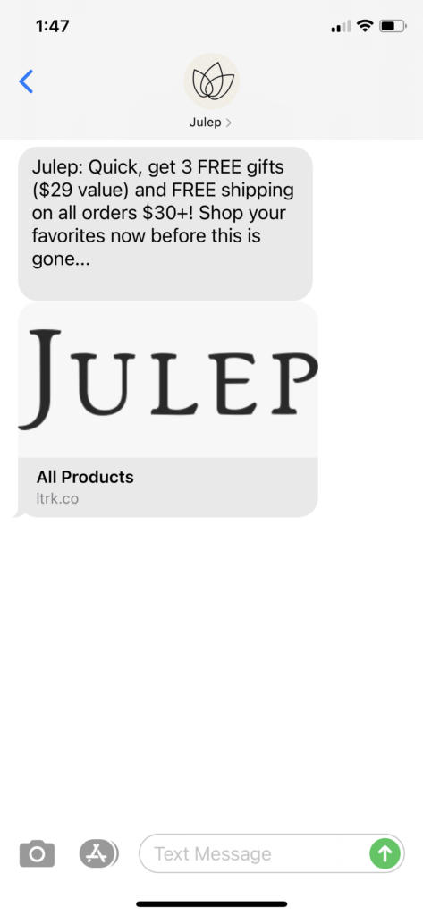 Julep Text Message Marketing Example - 03.05.2021