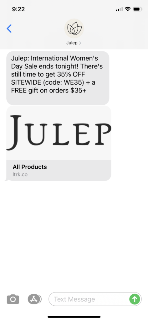 Julep Text Message Marketing Example - 03.09.2021