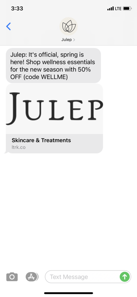 Julep Text Message Marketing Example - 03.20.2021