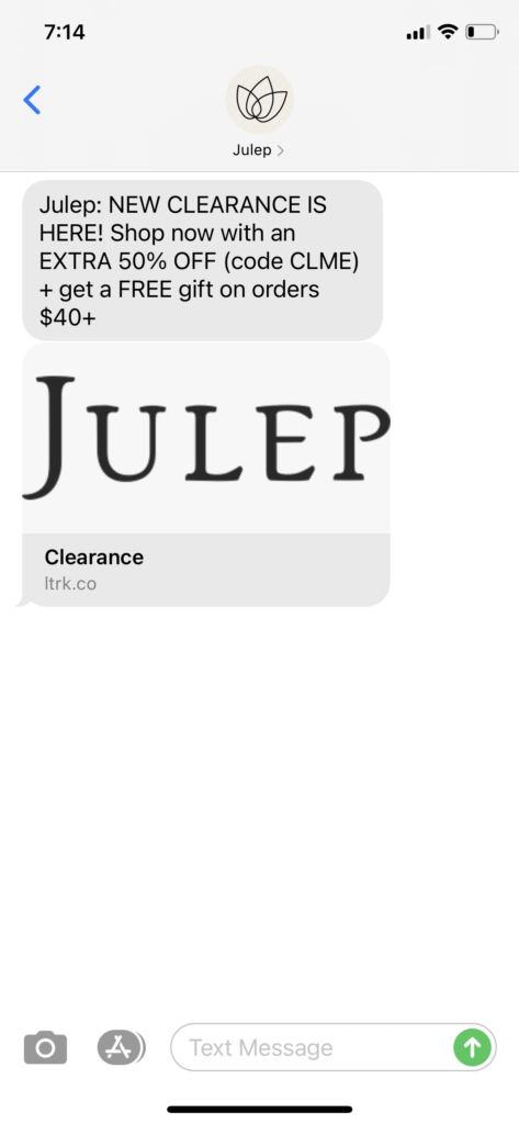 Julep Text Message Marketing Example - 03.27.2021