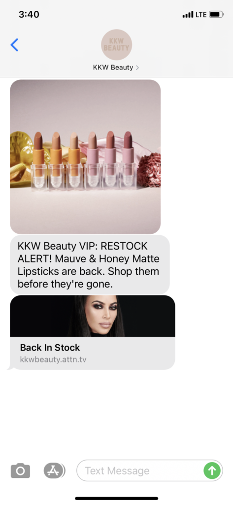 KKW Beauty Text Message Marketing Example - 03.19.2021