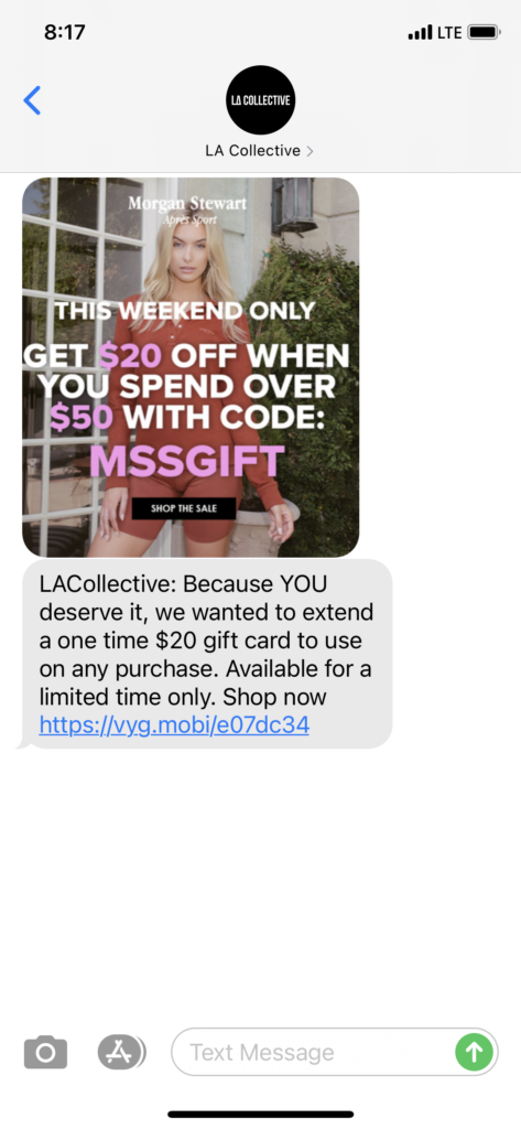 LA Collective Text Message Marketing Example - 03.14.2021