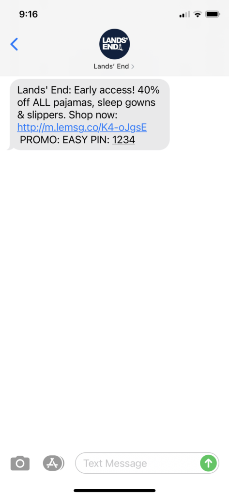 Lands End Text Message Marketing Example - 03.03.2021