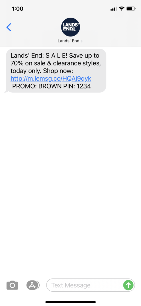 Lands' End Text Message Marketing Example - 03.07.2021