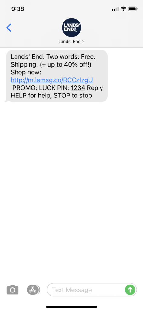 Lands' End Text Message Marketing Example - 03.11.2021