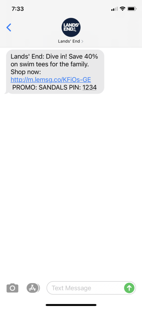 Lands' End Text Message Marketing Example - 03.16.2021