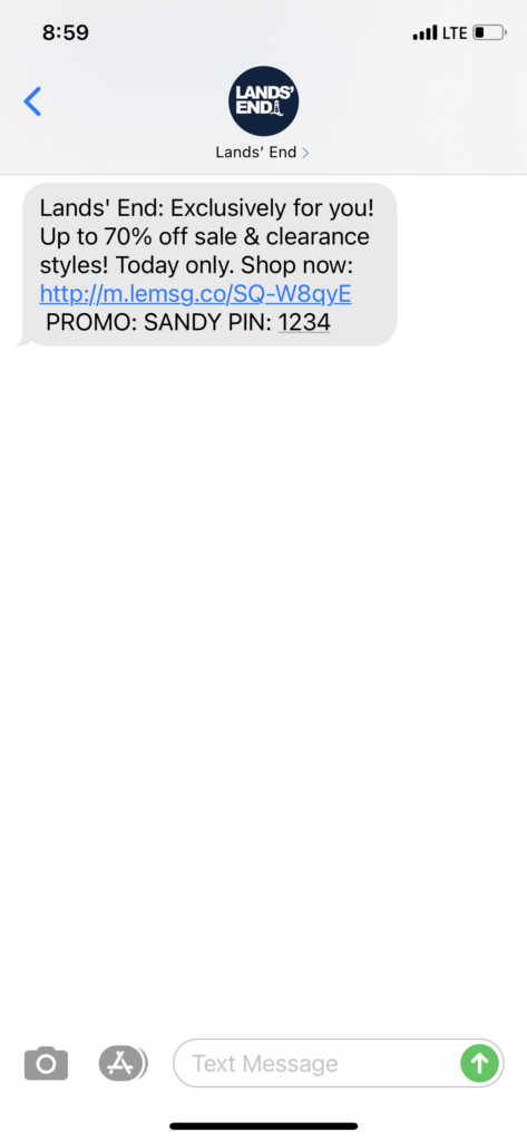 Lands' End Text Message Marketing Example - 03.28.2021