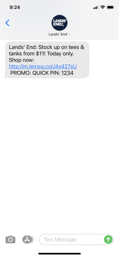 Lands' End Text Message Marketing Example - 03.31.2021