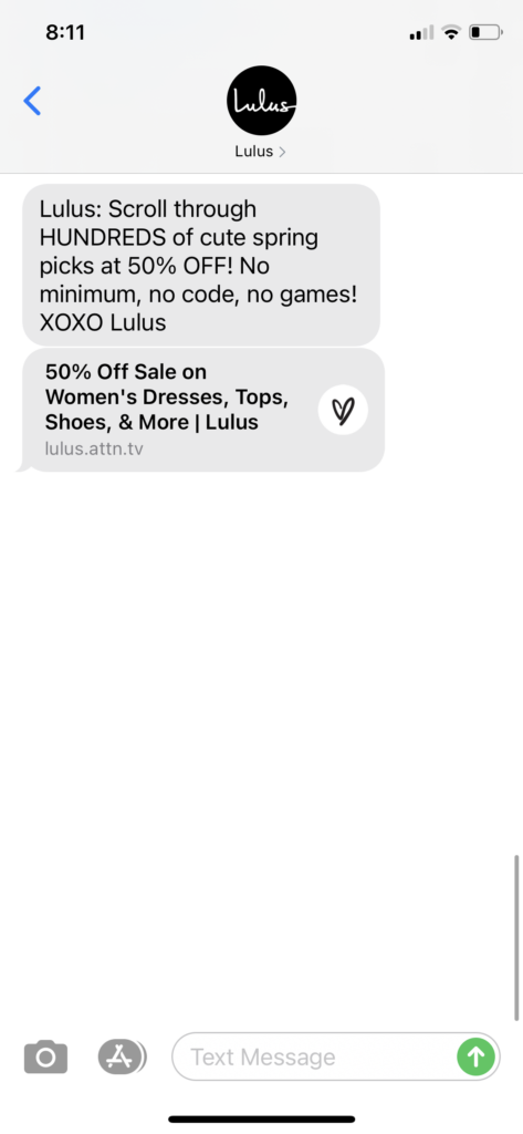 Lulus Text Message Marketing Example - 02.27.2021