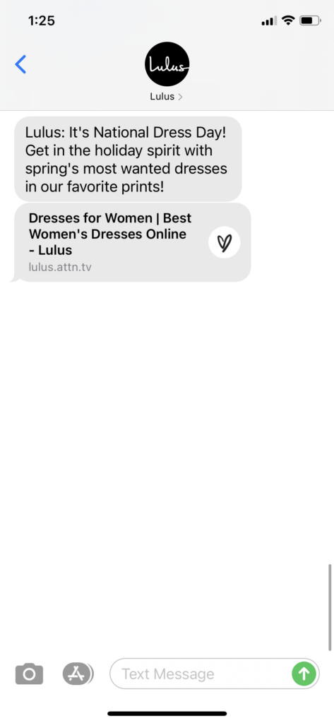 Lulus Text Message Marketing Example - 03.06.2021