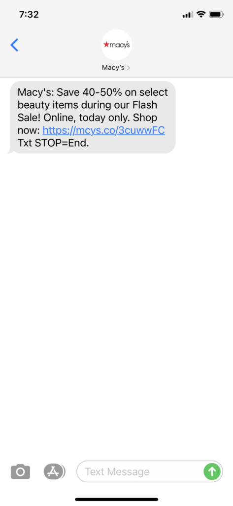 Macy's Text Message Marketing Example - 03.16.2021