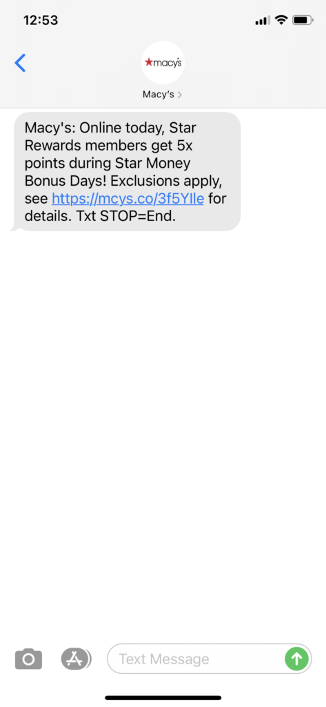 Macy's Text Message Marketing Example - 03.23.2021
