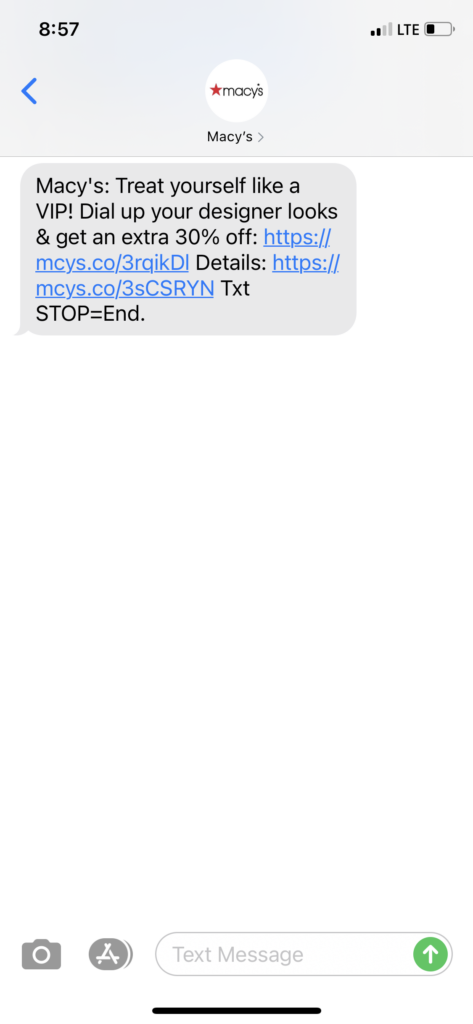 Macy's Text Message Marketing Example - 03.28.2021