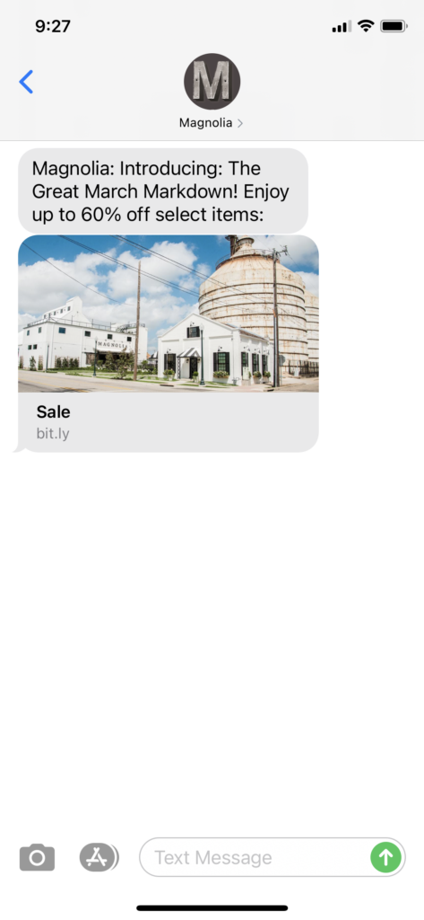 Magnolia Text Message Marketing Example - 03.12.2021