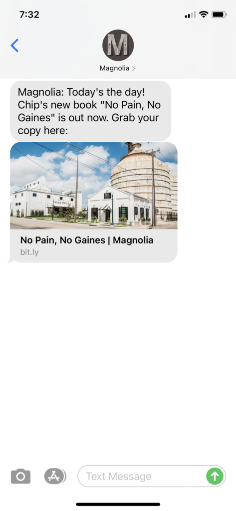 Magnolia Text Message Marketing Example - 03.16.2021