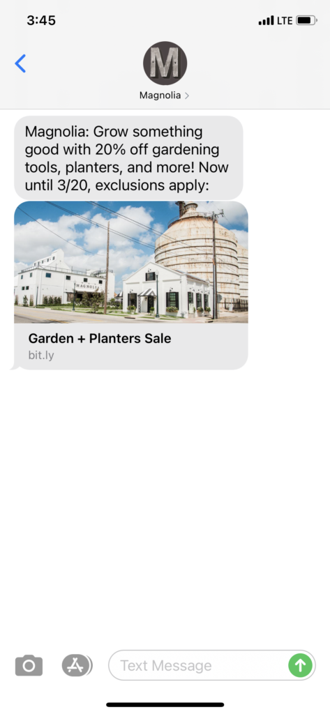 Magnolia Text Message Marketing Example - 03.19.2021