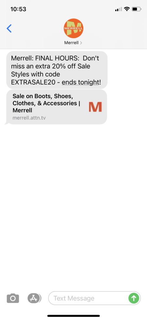 Merrell Text Message Marketing Example - 03.15.2021