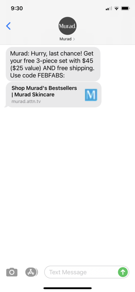 Murad Text Message Marketing Example - 03.01.2021