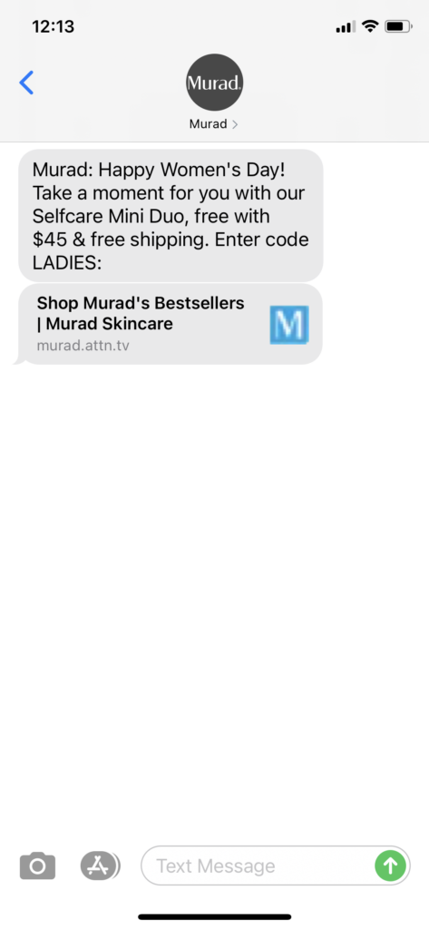 Murad Text Message Marketing Example - 03.07.2021