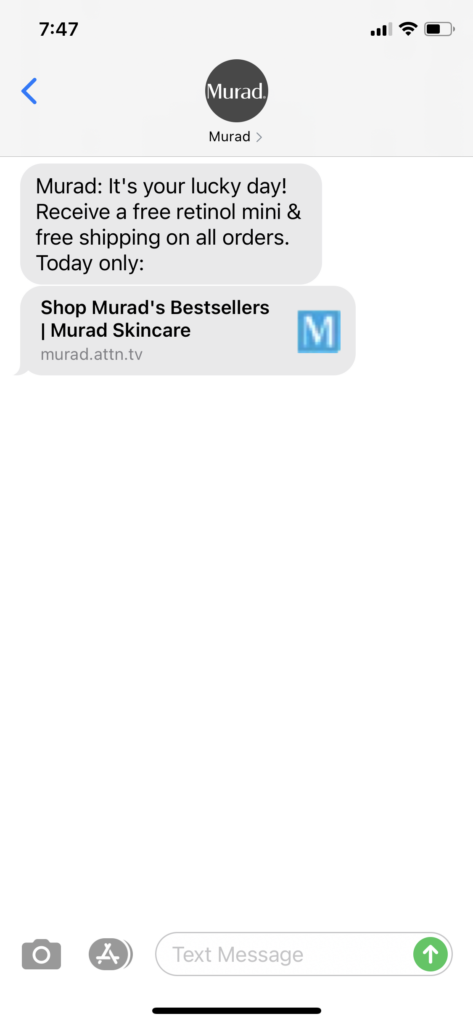 Murad Text Message Marketing Example - 03.17.2021