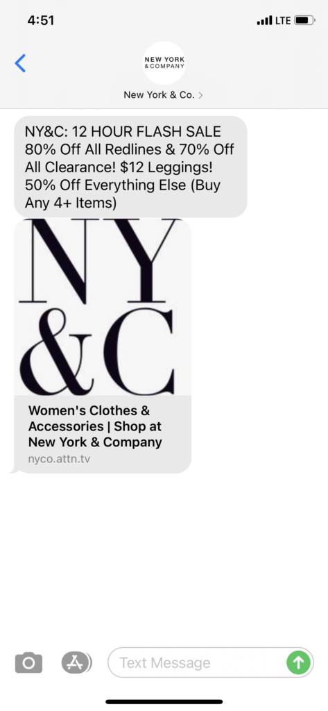 New York & Co Text Message Marketing Example - 03.12.2021