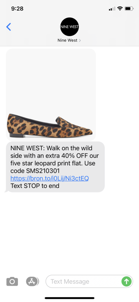 Nine West Text Message Marketing Example - 03.01.2021