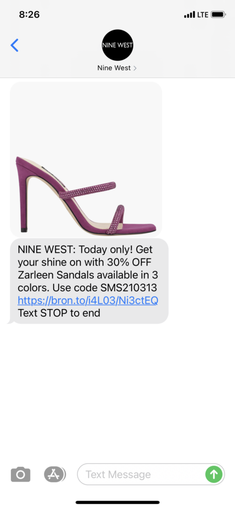 Nine West Text Message Marketing Example - 03.13.2021