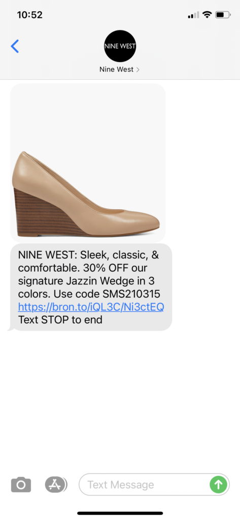 Nine West Text Message Marketing Example - 03.15.2021