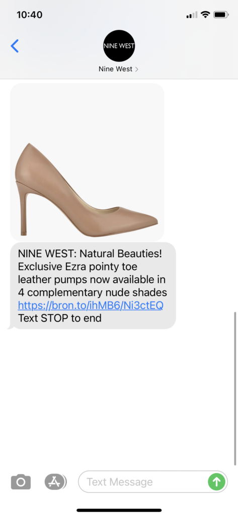 Nine West Text Message Marketing Example - 03.29.2021