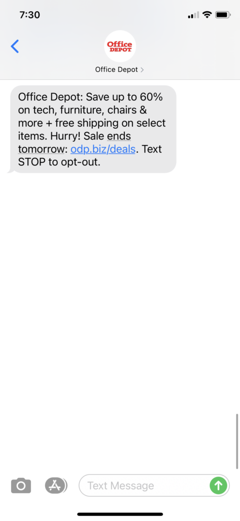 Office Depot Text Message Marketing Example - 03.16.2021