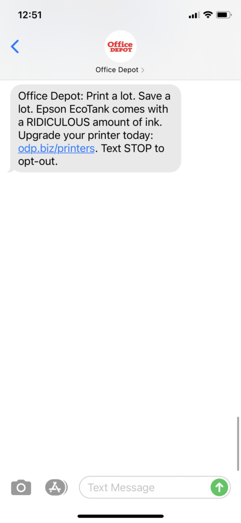 Office Depot Text Message Marketing Example - 03.23.2021