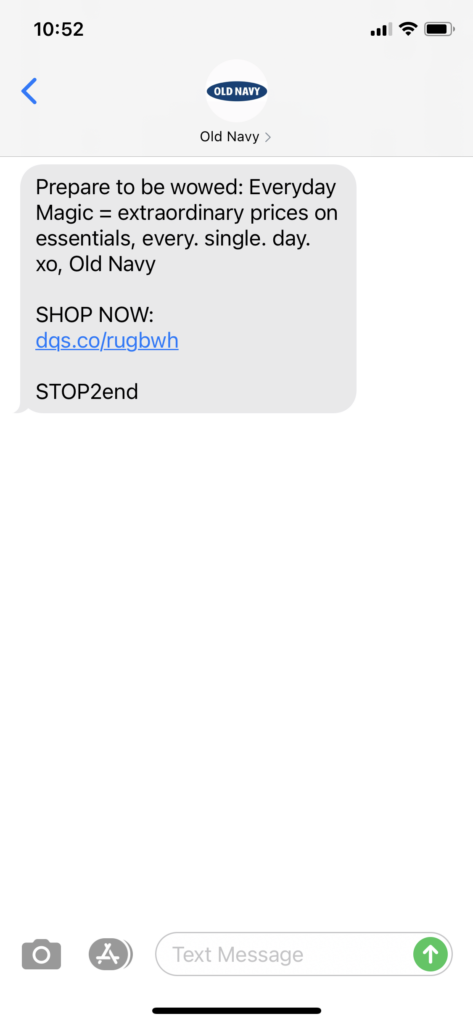 Old Navy Text Message Marketing Example - 03.26.2021