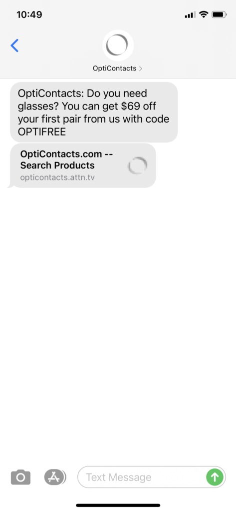 OptiContacts Text Message Marketing Example - 03.26.2021