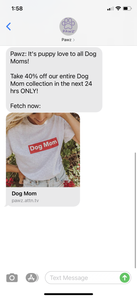 PAWZ Text Message Marketing Example - 03.04.2021