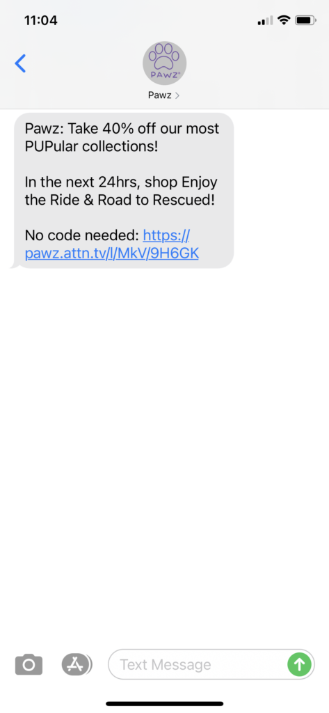 PAWZ Text Message Marketing Example - 03.25.2021