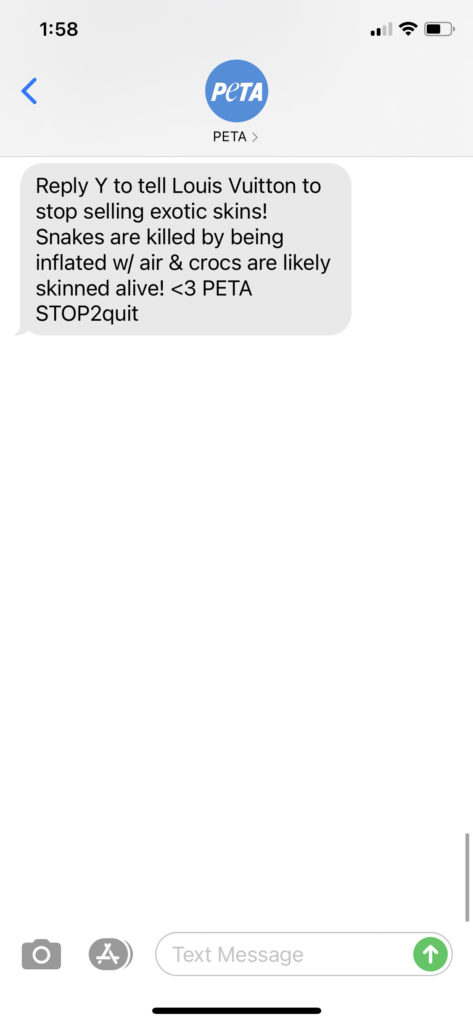 PETA Text Message Marketing Example - 03.04.2021
